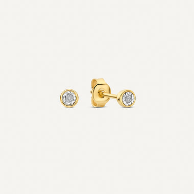 Oro 14 Carati con Diamante Illusion Set Orecchini a Perno con Diamante (0.03 ct) - 1