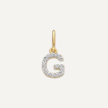 14 Karat Guld med Diamanter Pavé Diamant Initialbogstav Vedhæng - 1