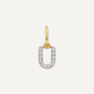 14 Karat Guld med Diamanter Pavé Diamant Initialbogstav Vedhæng - 1