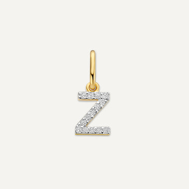 14 Karat Guld med Diamanter Pavé Diamant Initialbogstav Vedhæng - 1