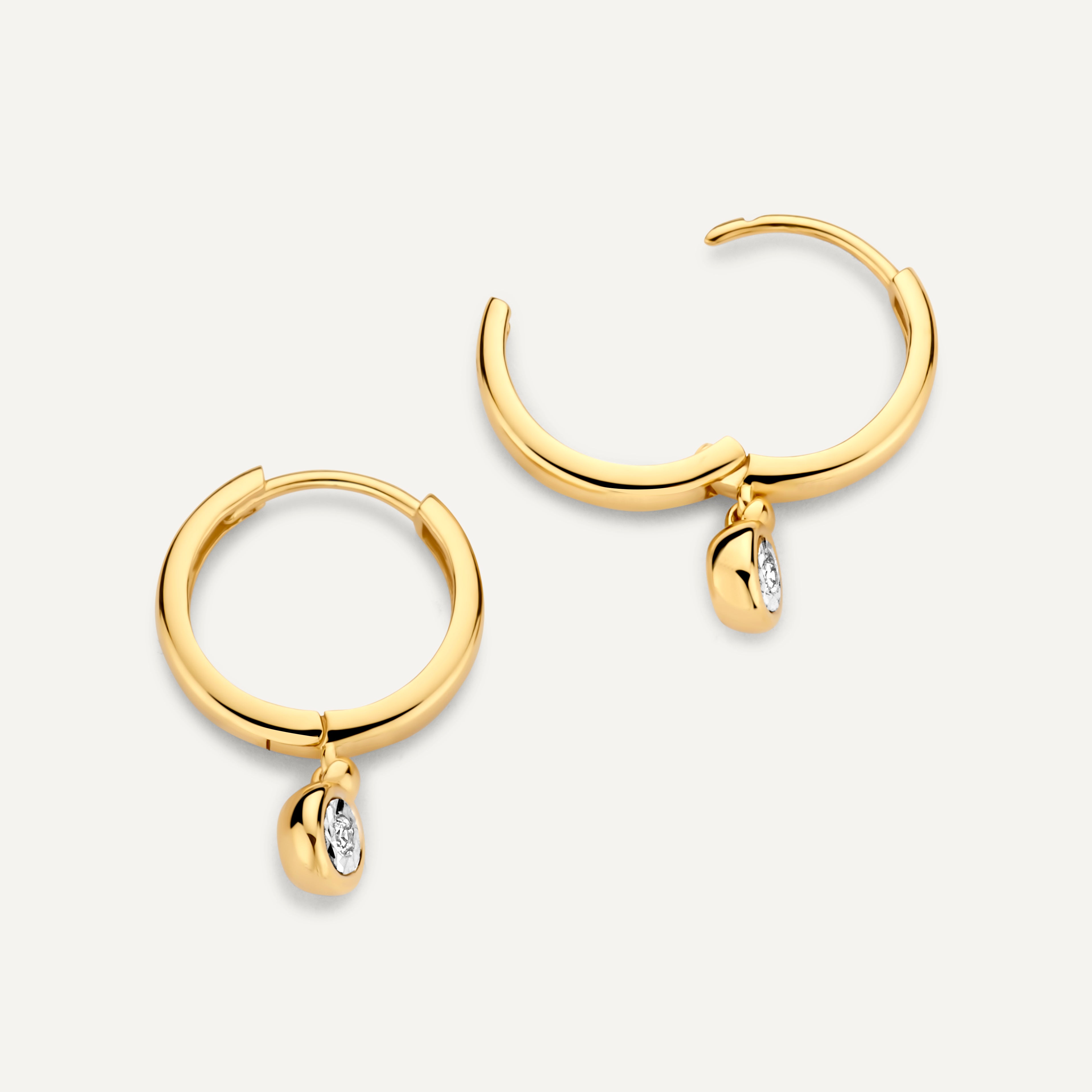 Bezel Set Diamond Charm Hoop Earrings 14 Karat Gold