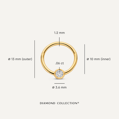 14 Karaat Goud met Diamant Solo Diamant Bezel Set Daith Hoop Piercing (13mm) (0.06 ct) - 6