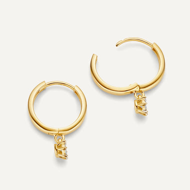 14 Karat Gold with Diamonds Six Prong Diamond Cluster Charm Hoop Earrings (0.10 ct) - 4