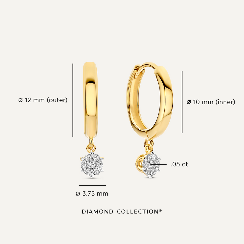 Six Prong Diamond Cluster Charm Hoop Earrings (0.10 ct)
