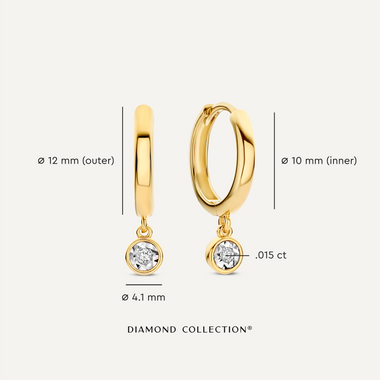 14 Karat Gold with Diamond Bezel Set Diamond Charm Hoop Earrings (0.03 ct) - 6