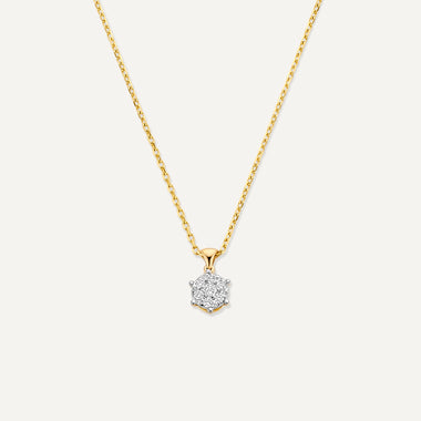 14 Karat Gold with Diamonds Six Prong Diamond Cluster Linked Pendant Necklace (0.10 ct) - 1