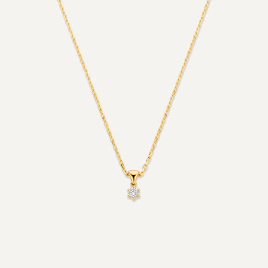 Or 14 Carats avec Diamant Collier Pendentif Six Prong Lié Diamant (0.05 ct) - 1