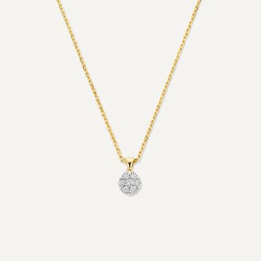 14 Karat Gold with Diamonds Diamond Cluster Linked Pendant Necklace (0.15 ct) - 1