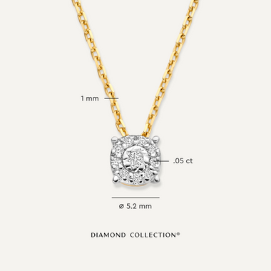 14 Karaat Goud met Diamanten Four Prong Diamant Halo Pendant Ketting (0.05 ct) - 7