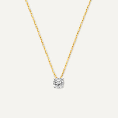 14 Karaat Goud met Diamanten Four Prong Diamant Halo Pendant Ketting (0.05 ct) - 1