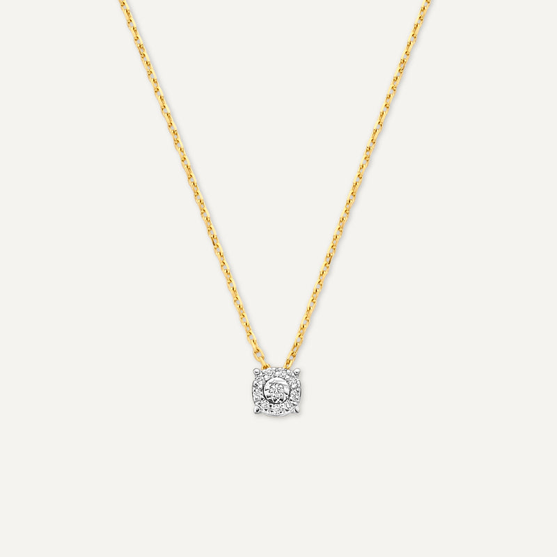 Four Prong Diamant Halo Pendant Ketting (0.05 ct)