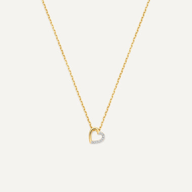 Or 14 Carats avec Diamants Half Pavé Diamond Linked Pendant Necklace (0.02 ct) - 1