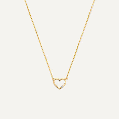 Or 14 Carats avec Diamant Diamond Open Heart Pendant Necklace (0.01 ct) - 1