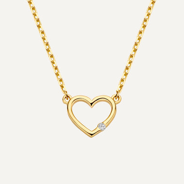 Or 14 Carats avec Diamant Diamond Open Heart Pendant Necklace (0.01 ct) - 7