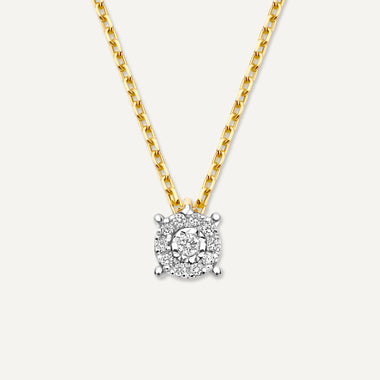 Or 14 Carats avec Diamants Collier Pendentif Halo Four Prong Diamant (0.04 ct) - 7