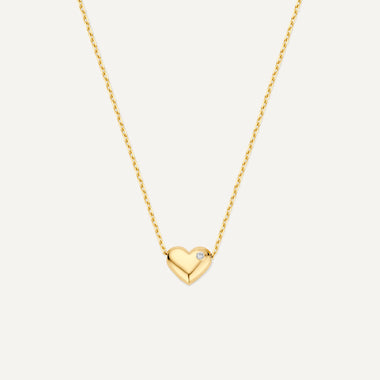 Or 14 Carats avec Diamant Diamond Puffy Heart Pendant Necklace (0.01 ct) - 1