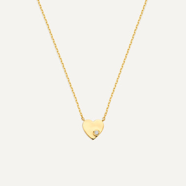 Or 14 Carats avec Diamant Diamond Heart Pendant Necklace (0.01 ct) - 1