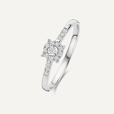14 Karat White Gold with Diamonds Pavé Four Prong Diamond Halo Ring (0.13 ct) - 1