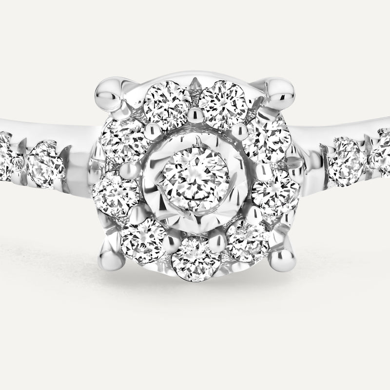 Pavé Four Prong Diamond Halo Ring (0.13 ct)