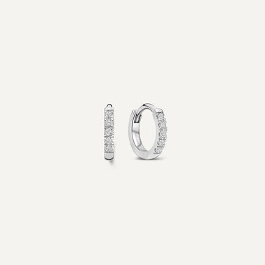 585er Weißgold mit Diamanten Pavé Diamant Mini Huggie Creolen (8mm) (0.05 ct) - 1
