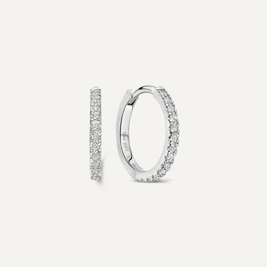 585er Weißgold mit Diamanten Pavé Diamant Huggie Creolen (12mm) (0.12 ct) - 1