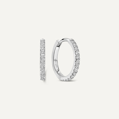 14 Karat White Gold with Diamonds Pavé Diamond Huggie Hoops (12mm) (0.12 ct) - 1