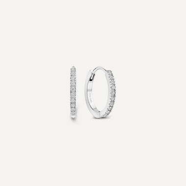 14 Karat White Gold Pavé Cubic Zirconia Huggie Hoops (12mm) - 1