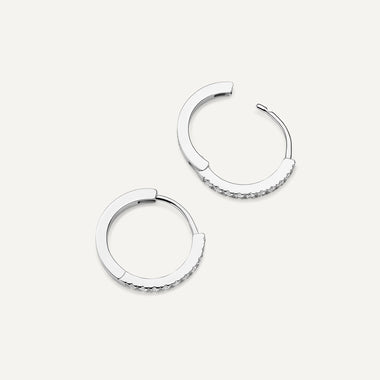 14 Karat White Gold Pavé Cubic Zirconia Huggie Hoops (12mm) - 5