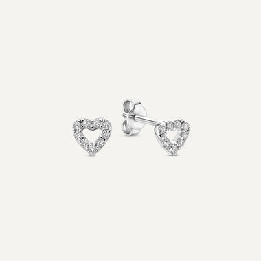 Or Blanc 14 Carats Pavé Cubic Zirconia Open Heart Studs - 1