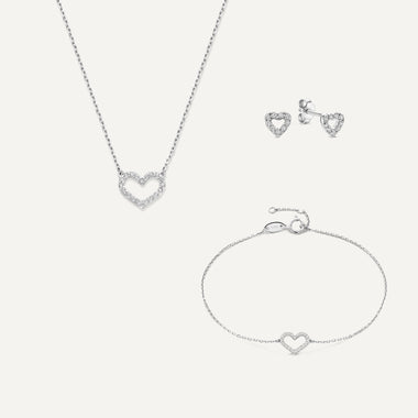 14 Karat White Gold Pavé Zirconia Open Hearts Set - 1