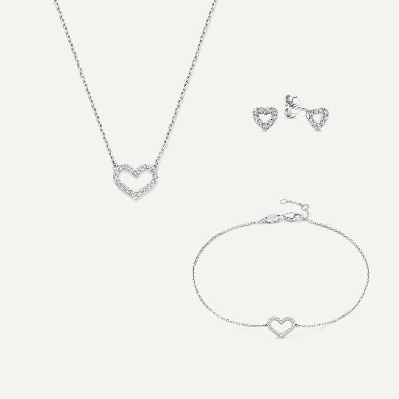 Set con cuori aperti in pavé di zirconi