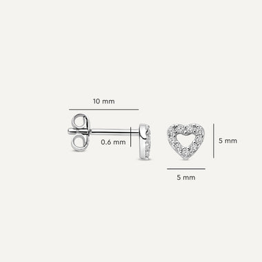 Or Blanc 14 Carats Pavé Cubic Zirconia Open Heart Studs - 4