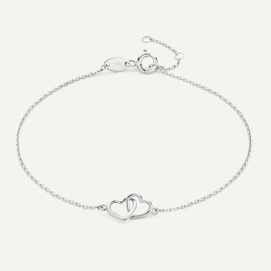 14 Karat White Gold Linked Heart Bracelet - 1