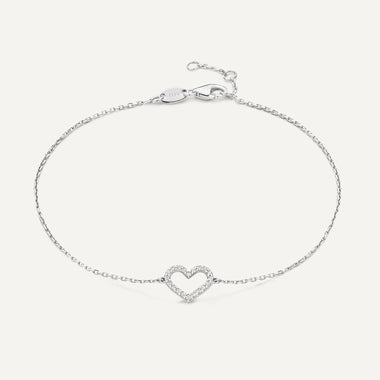 14 Karat White Gold Pavé Cubic Zirconia Open Heart Bracelet - 1