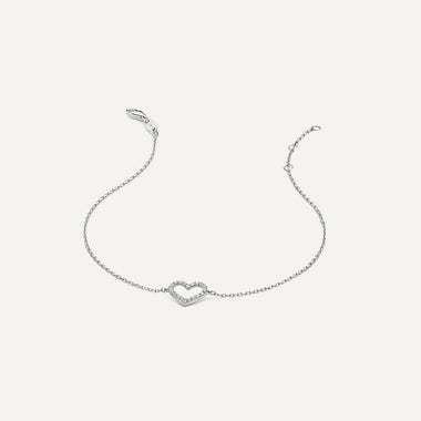 14 Karat White Gold Pavé Cubic Zirconia Open Heart Bracelet - 8