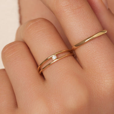 14 Karaat Goud Zirkonia Dubbele Aanschuifring - 2