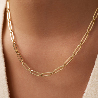 Oro de 14 Quilates Collar de Eslabones Dúo Paperclip - 3