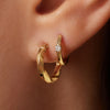 14 Karat Gold Cubic Zirconia Four Prong Huggie Hoops (12 mm) - 3