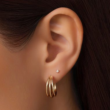 585er Gold Triple Tube Hoop Earrings - 2