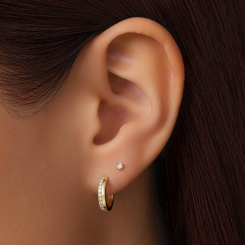 Pendientes de Aro Huggie Apilables con Circonita (12 mm)