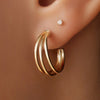 585er Gold Triple Tube Hoop Earrings - 3