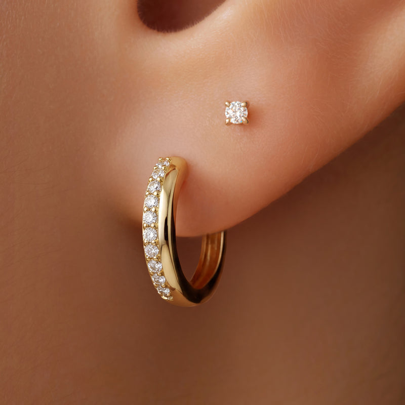 Pendientes de Aro Huggie Apilables con Circonita (12 mm)