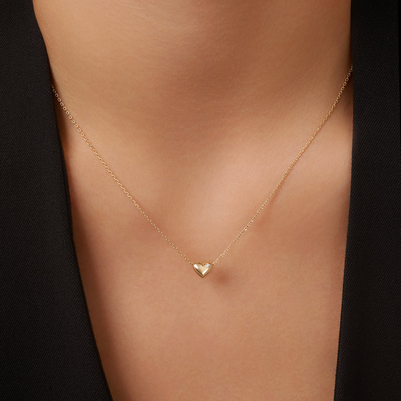 Diamond Puffy Heart Pendant Necklace (0.01 ct)