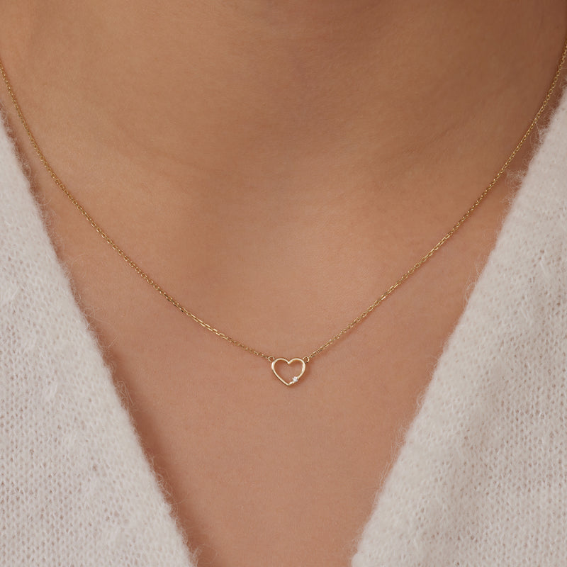 Diamond Open Heart Pendant Necklace (0.01 ct)