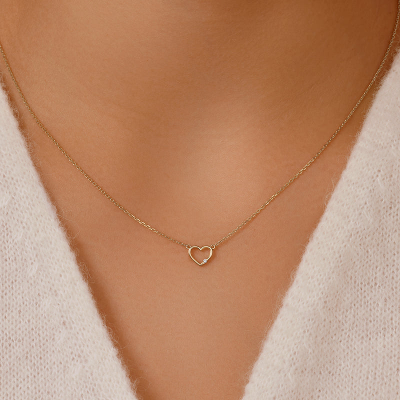 Diamond Open Heart Pendant Necklace (0.01 ct)