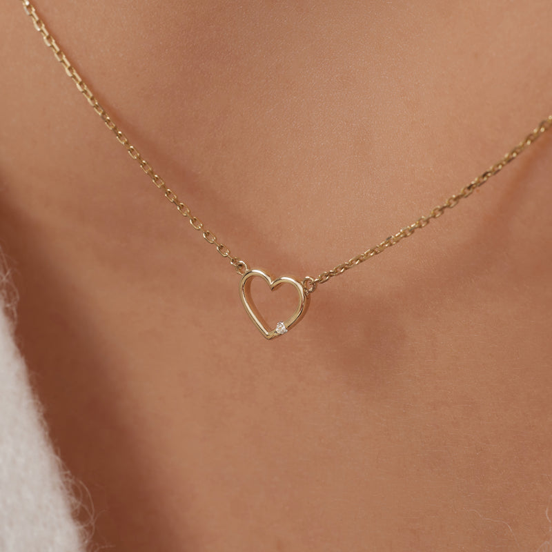 Diamond Open Heart Pendant Necklace (0.01 ct)