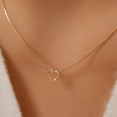18 Karat Gold with Diamond Diamond Open Heart Pendant Necklace (0.01 ct) - 4