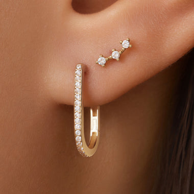 Oro de 14 quilates Aros en U Medianos con Pavé de Circonita (18mm) - 3