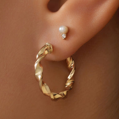 14 Karat Gold Bold Rope Medium Hoops (20 mm) - 3