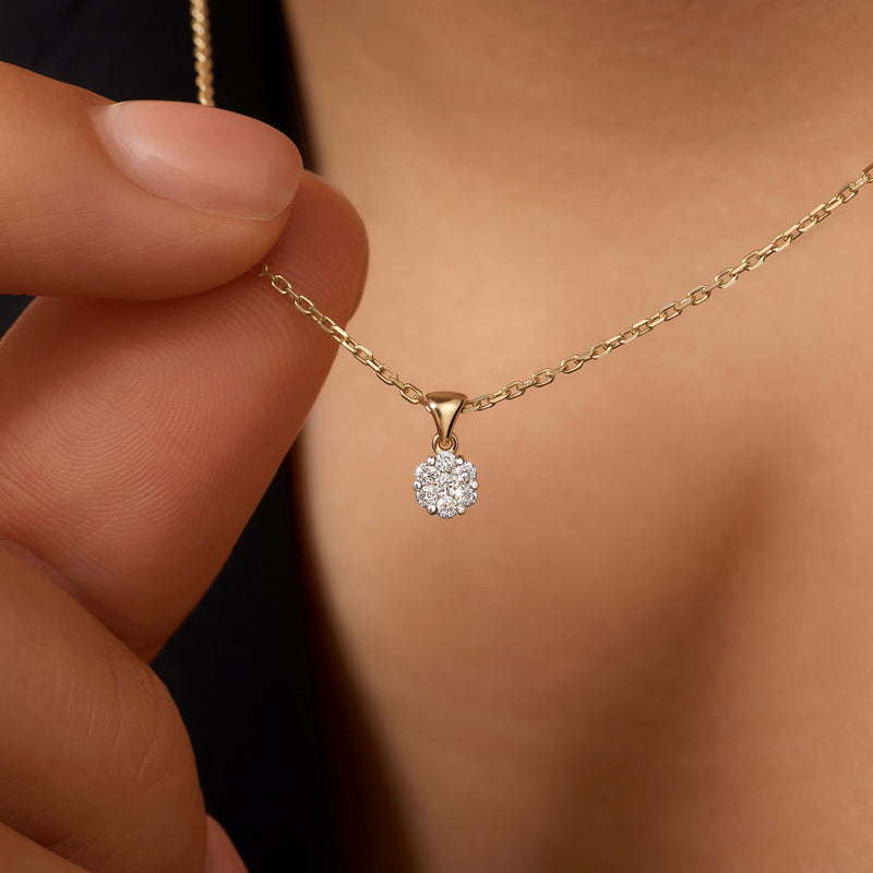 Diamond Cluster Linked Pendant Necklace (0.08 ct)